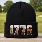 1776 Eagle Feathers Patriotic Embroidered Beanie - Front View, Black