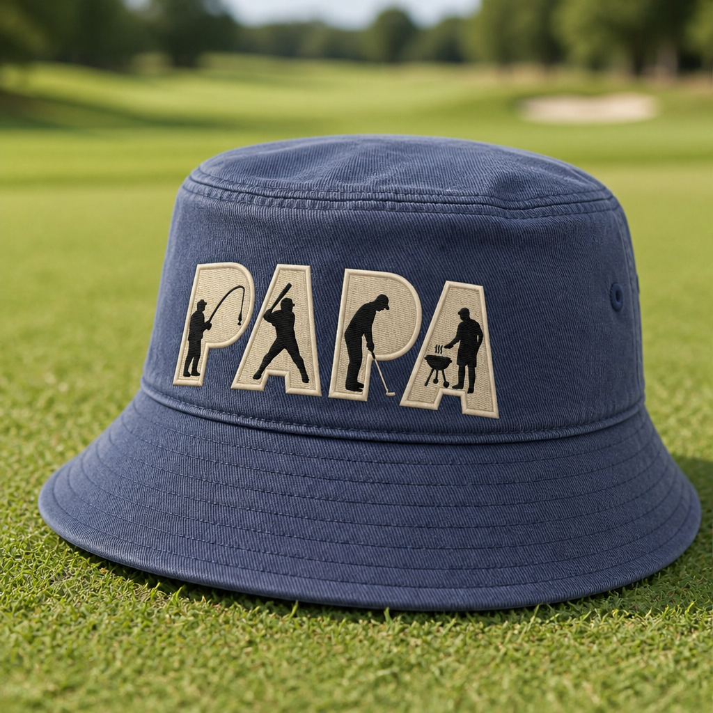 Personalized Papa Golf, Fishing & BBQ Embroidered Bucket Hat - Lifestyle, Navy