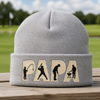 Personalized Papa Golf, Fishing & BBQ Embroidered Beanie - Front View, Sport Grey