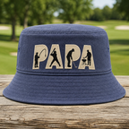 Personalized Papa Golf, Fishing & BBQ Embroidered Bucket Hat - Front View, Navy