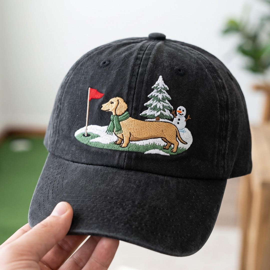 Embroidered dachshund winter golf Christmas hat
