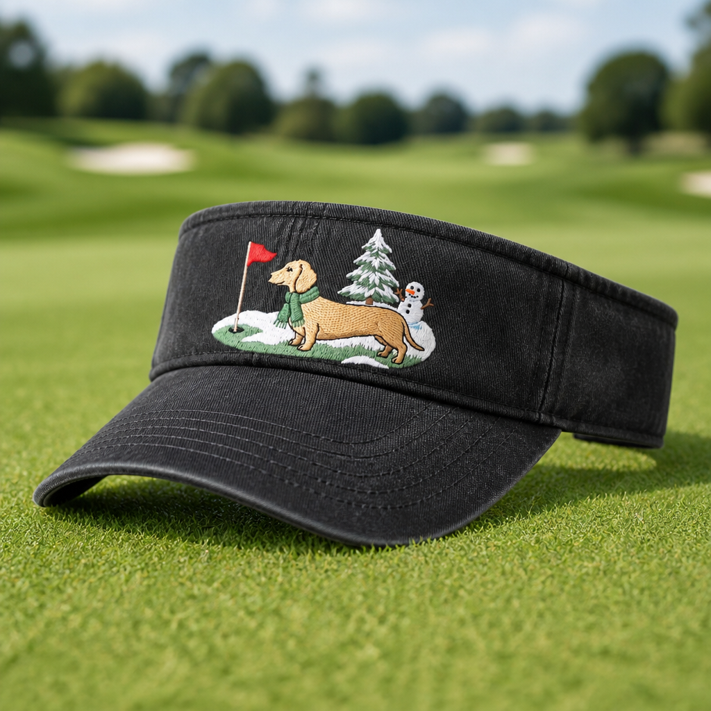 Dachshund Winter Golf Christmas Embroidered Visor - Lifestyle, Black