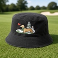 Dachshund Winter Golf Christmas Embroidered Bucket Hat - Lifestyle, Black