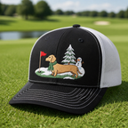 Dachshund Winter Golf Christmas Embroidered Trucker Hat - Lifestyle, Black - White
