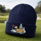 Dachshund Winter Golf Christmas Embroidered Beanie - Lifestyle, Navy