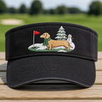 Dachshund Winter Golf Christmas Embroidered Visor - Front View, Black
