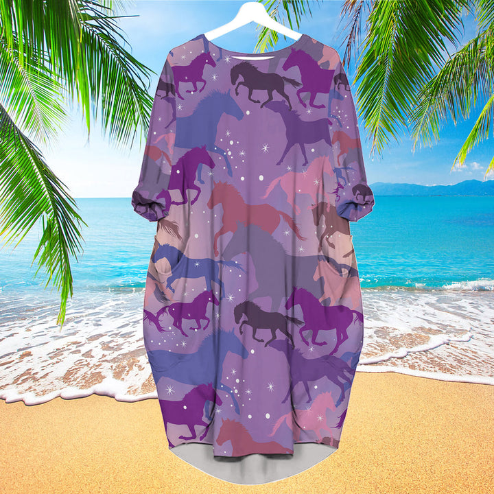 Kentucky Derby Purple Horses Long Sleeve Midi Dress | MD1157