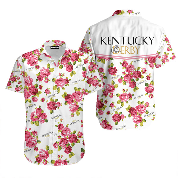 Kentucky Derby Rose Flower Horse White Aloha Hawaiian Shirts For Men & For Women WT9819