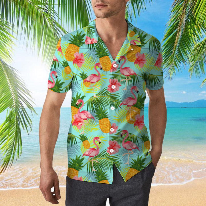 King Kameha Pink Flamingo Funky Pineapple Aloha Hawaiian Shirts For Men And For Women WT1563
