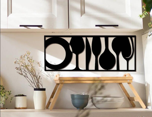 Kitchen utensils minimalist wall art - Cut Metal Sign