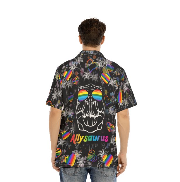 LGBT Dinosaur Allysaurus Palm Leaves Pattern Black Aloha Hawaiian Shirts For Men And For Women WT2136