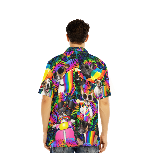 LGBT Happy Dogs Pride Month Palm Leaves Pattern Aloha Hawaiian Shirts For Men And For Women WT2086