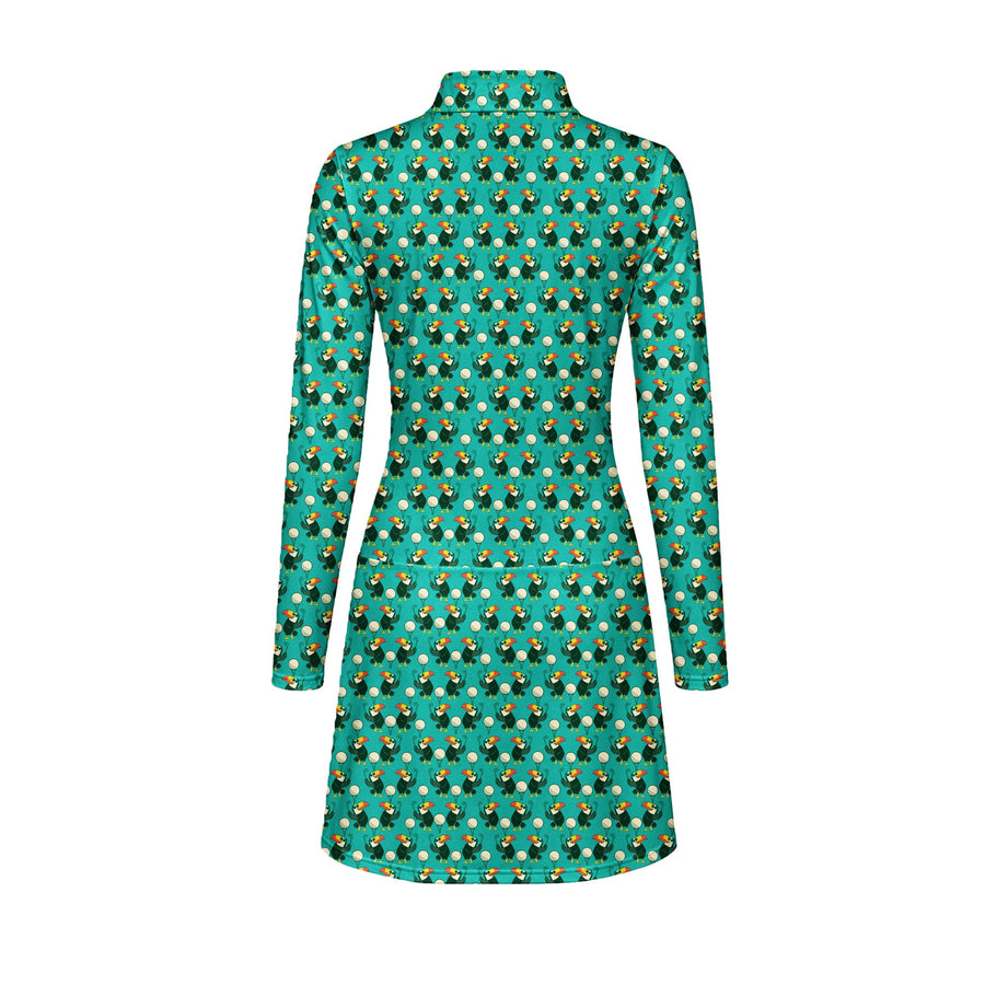 Back preview of Toucan Tee Time Long Sleeve Dress with your team and number