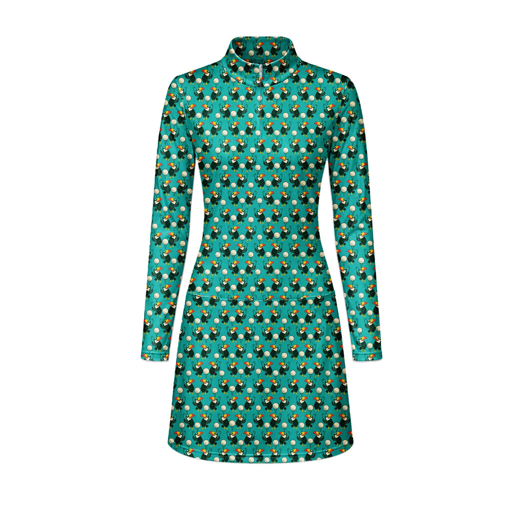 Toucan Tee Time Long Sleeve Golf Dress - Front