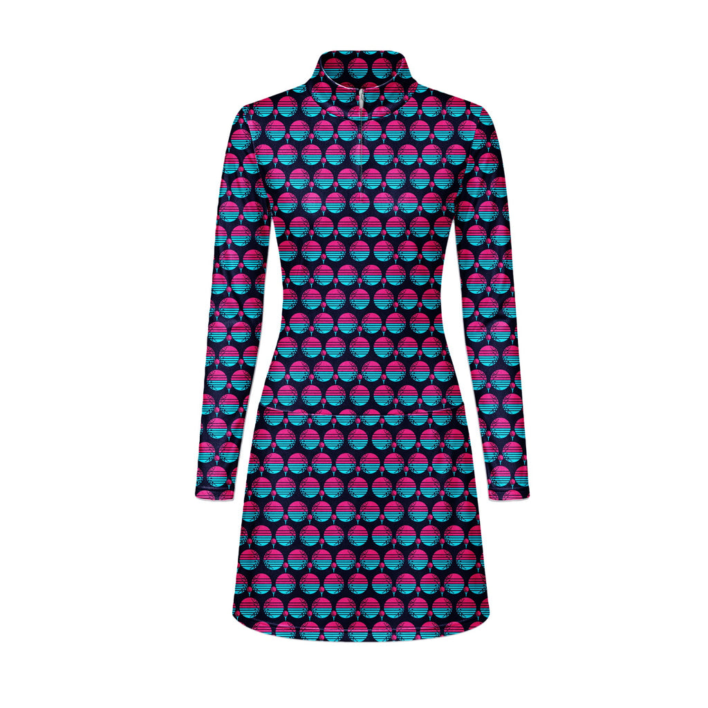 Synthwave Bogey Sun Long Sleeve Golf Dress - Front