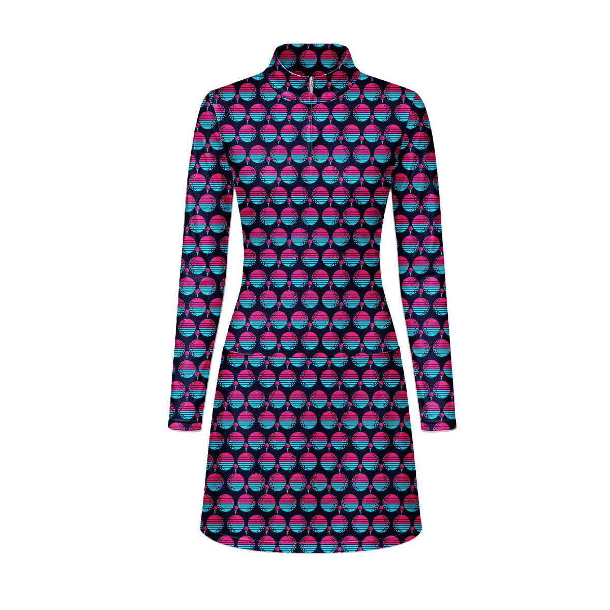Synthwave Bogey Sun Long Sleeve Golf Dress - Front