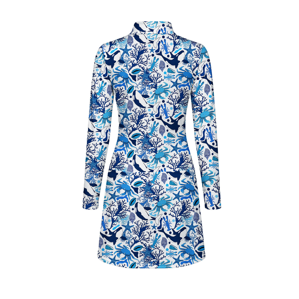 Life Of Ocean With Whales Crabs And Lobsters Long Sleeve Dress
