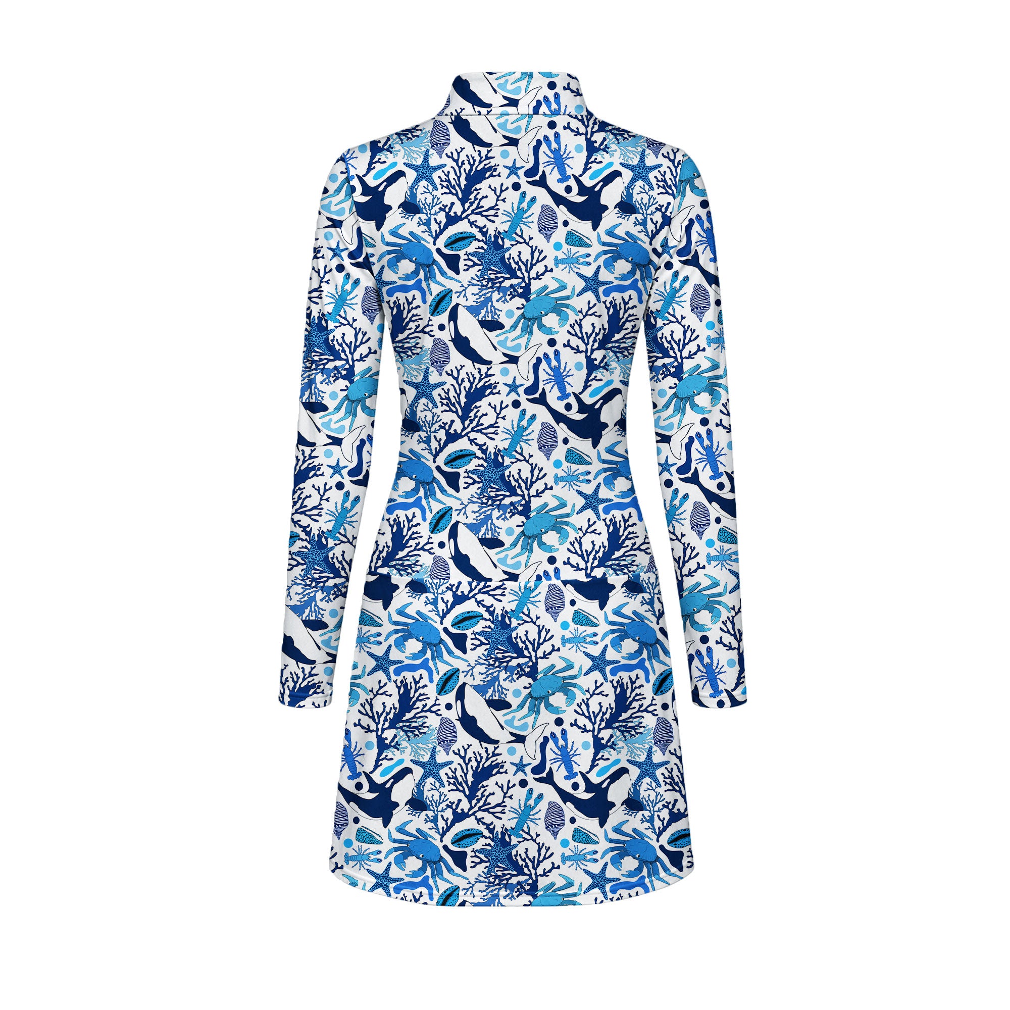 Life Of Ocean With Whales Crabs And Lobsters Long Sleeve Dress