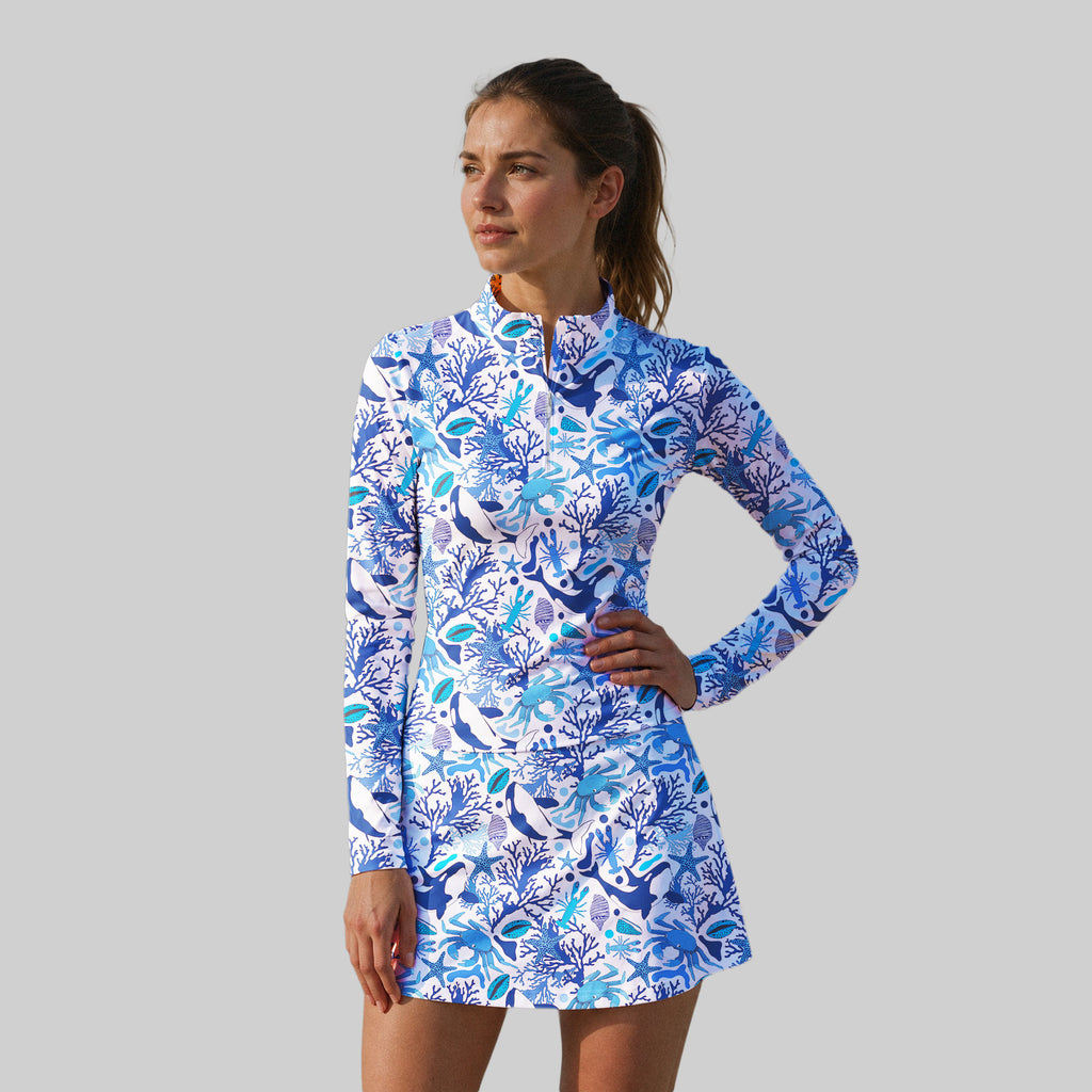 Life Of Ocean With Whales Crabs And Lobsters Long Sleeve Dress