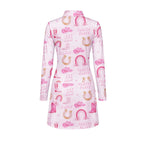 Rodeo Cowgirl Retro Horseshoe Cactus Pink Long Sleeve Dress