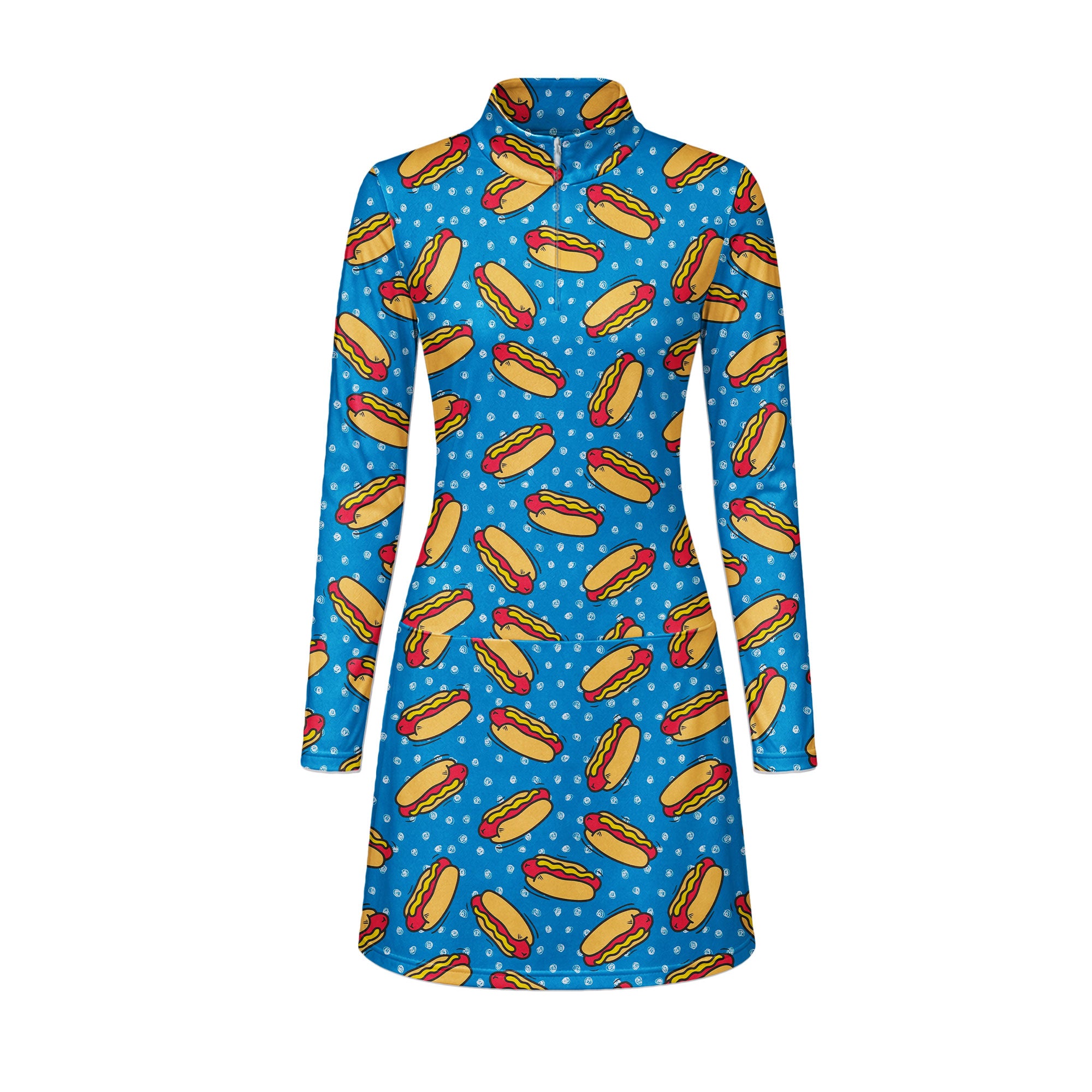 Retro Hot Dog National Hot Dog Day Long Sleeve Dress