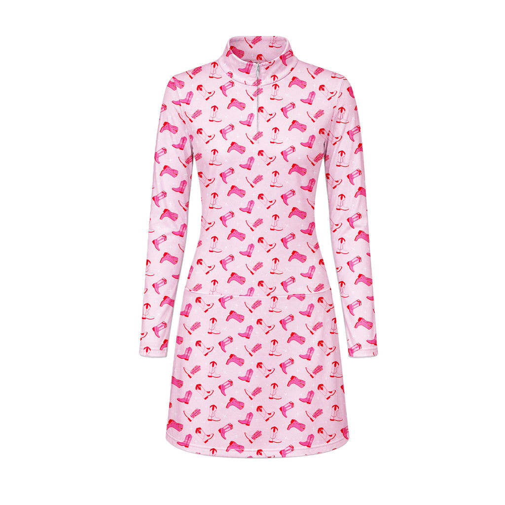 Western Tee Haw Let's Go Cowgirl Boots Long Sleeve Dress