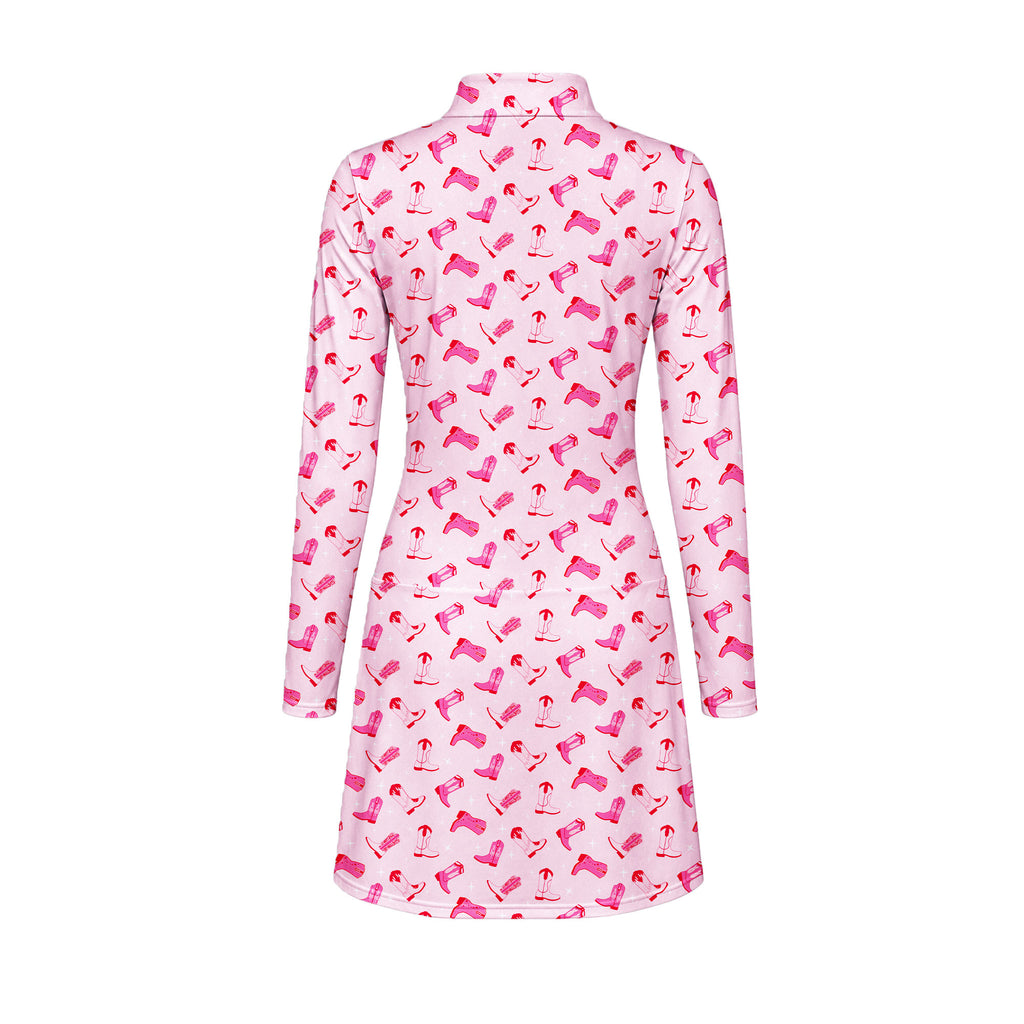 Western Tee Haw Let's Go Cowgirl Boots Long Sleeve Dress
