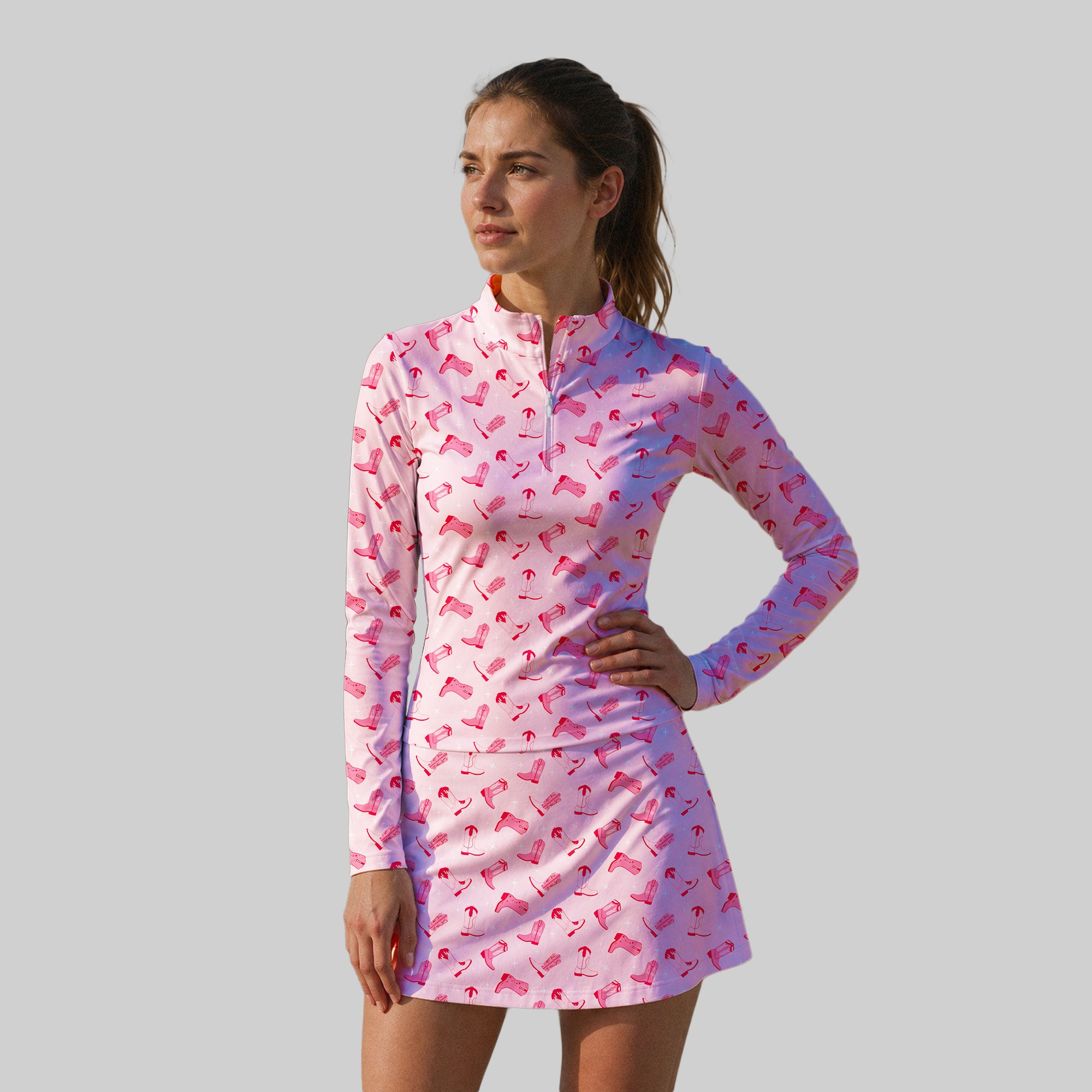 Western Tee Haw Let's Go Cowgirl Boots Long Sleeve Dress