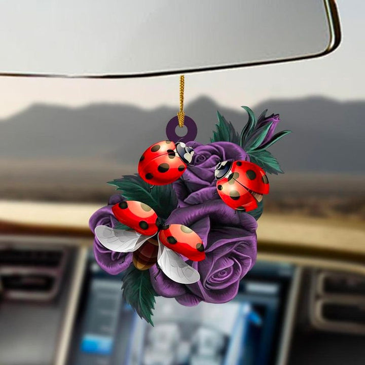 Ladybugs Purple Rose Car Ornament CO1042