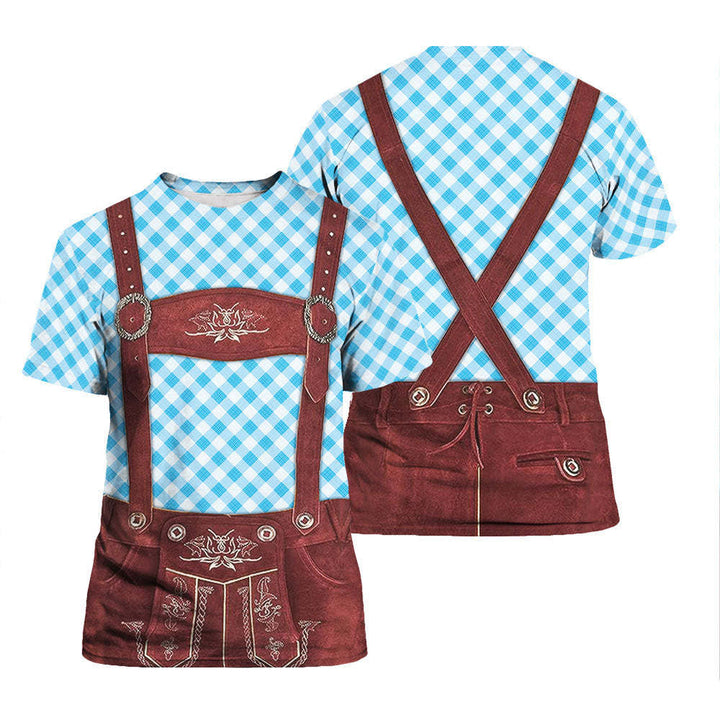 Lederhosen Costumes Oktoberfest Blue Checkered T Shirt