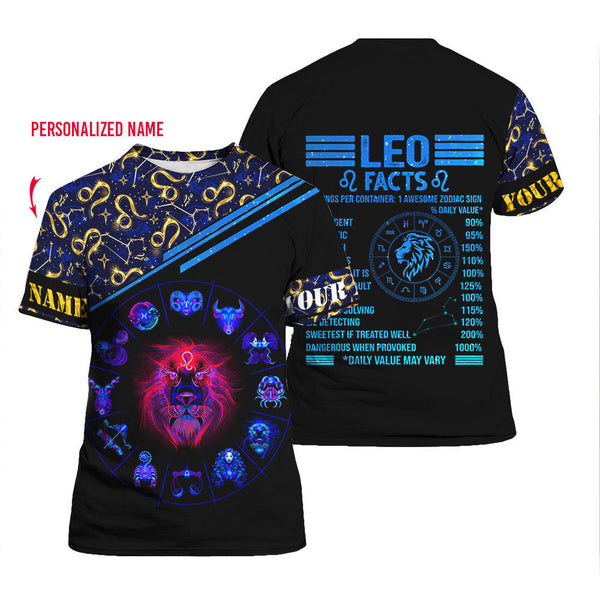 Leo Facts Colorful Lion Horoscope Zodiac Signs Custom Name T Shirt For Men & Women