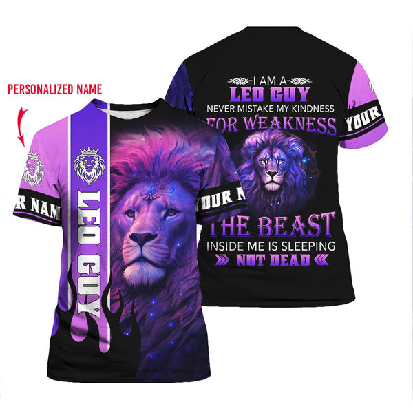 Leo Guy Lion Purple Galaxy Birthday Custom Name T Shirt For Men & Women