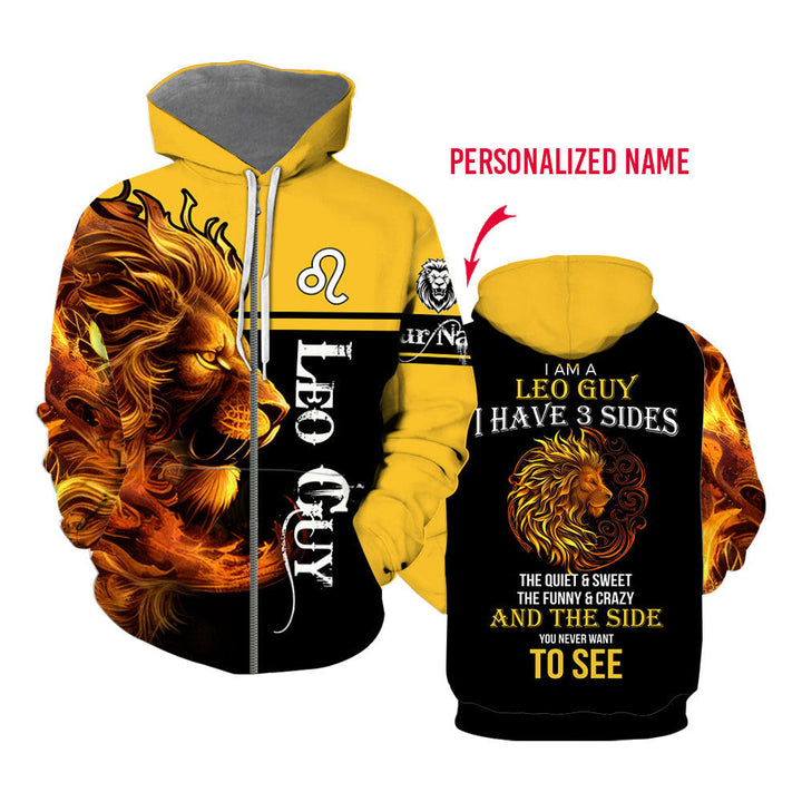 Leo Guy Zodiac Horocsope Custom Name Zip UP Hoodie For Men & Women