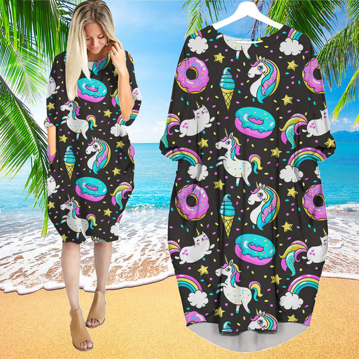 Life Is Better With Unicorn And Donuts Long Sleeve Midi Dress | MD1417