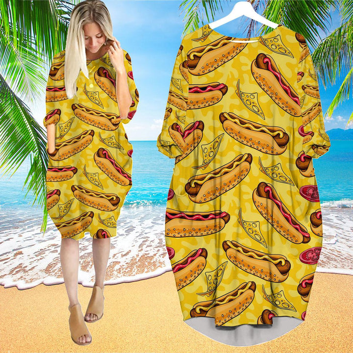 Life Is Better With Yellow Hot Dog Long Sleeve Midi Dress | MD1219