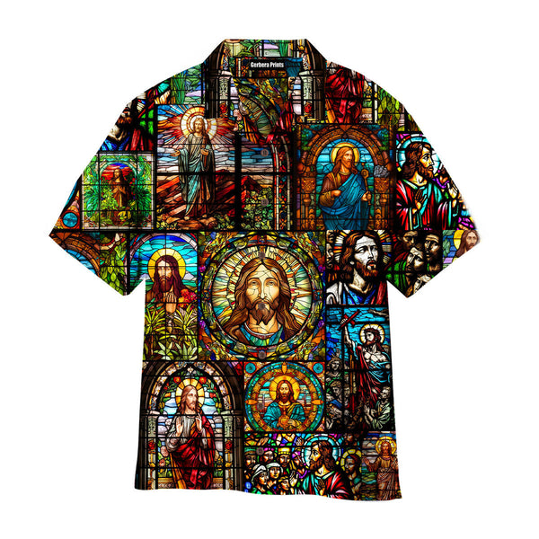 Life Of Jesus Stained Glass Aloha Hawaiian Shirts For Men & For Women WT2285-Colorful-Gerbera Prints.