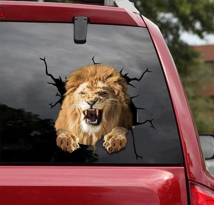 Lion 3D Cracked Car Decal Sticker | Waterproof | PVC Vinyl | CCS1882