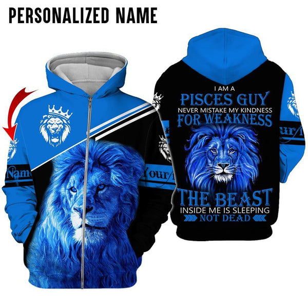 Lion King Pisces Guy Custom Name Zip Up Hoodie For Men & Women