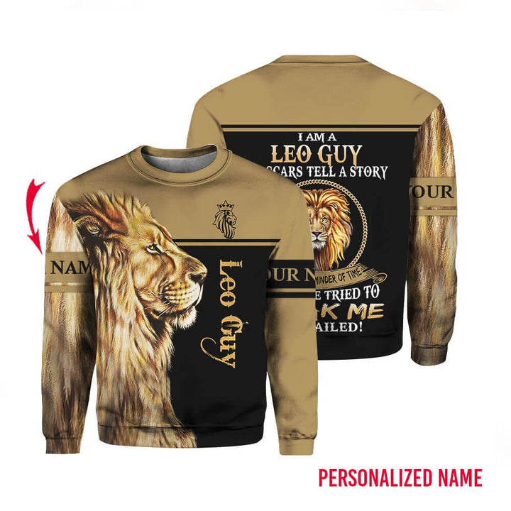 Lion Leo Guy Custom Name Crewneck Sweatshirt For Men & Women