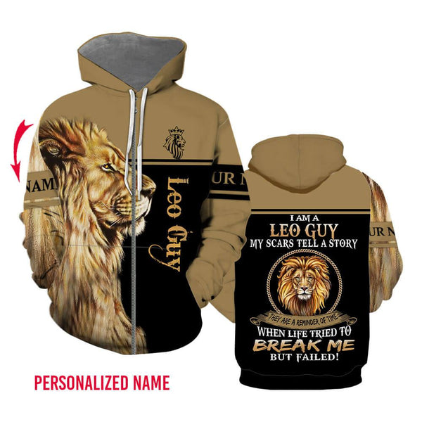 Lion Leo Guy Custom Name Zip Up Hoodie For Men & Women