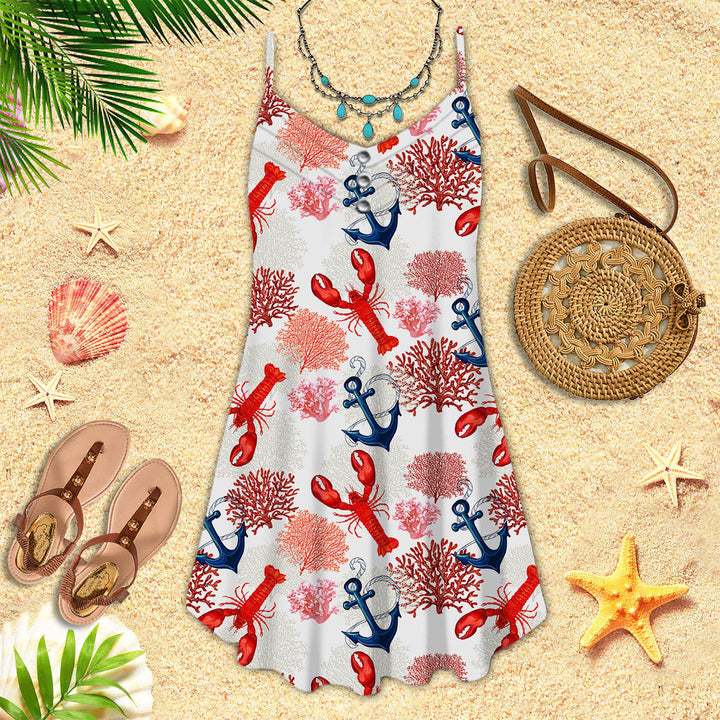 Lobster Tropical Spaghetti Strap Summer Dress | SD1169