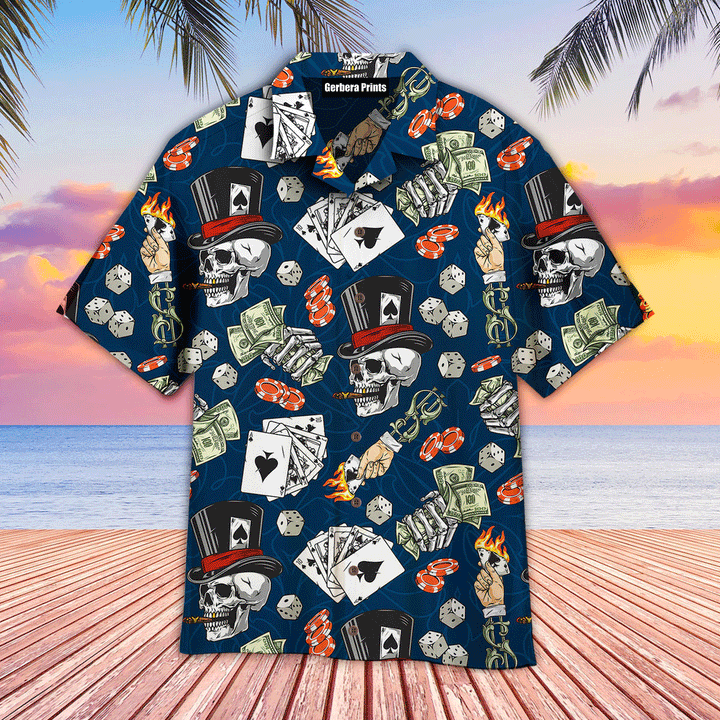 Lucky Dice Spades Gambling Skull Aloha Aloha Hawaiian Shirts For Men And For Women WT6612 Gerbera Prints