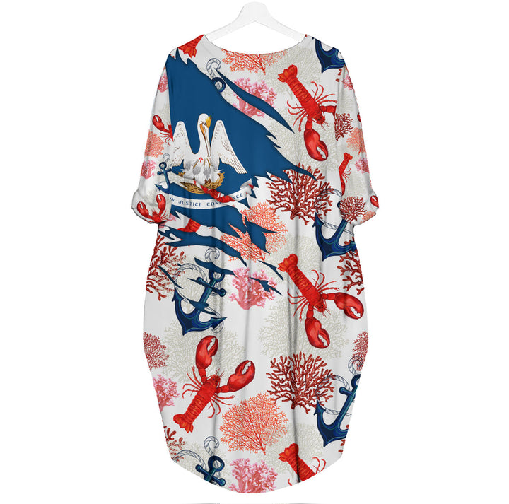 Louisiana Summer Tropical Lobster Anthozoa White Long Sleeve Midi Dress