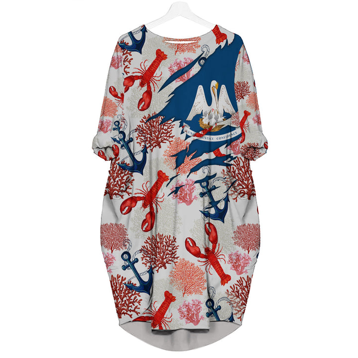 Louisiana Summer Tropical Lobster Anthozoa White Long Sleeve Midi Dress