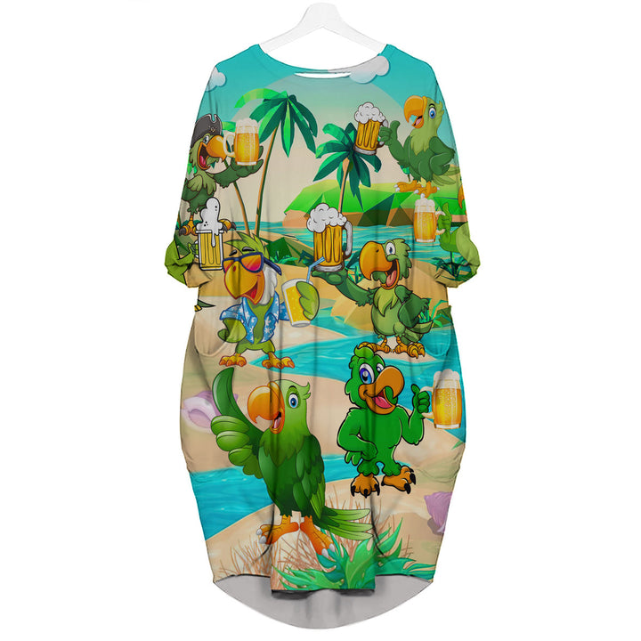 Green Parrot Drink Beer Oktoberfest Long Sleeve Midi Dress 