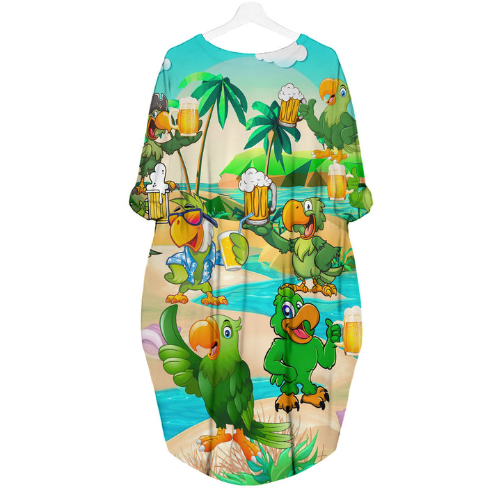 Green Parrot Drink Beer Oktoberfest Long Sleeve Midi Dress 