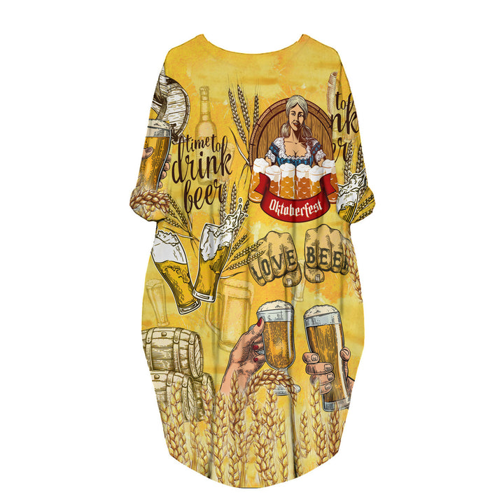 Oktoberfest Time To Drink Beer Yellow Long Sleeve Midi Dress 