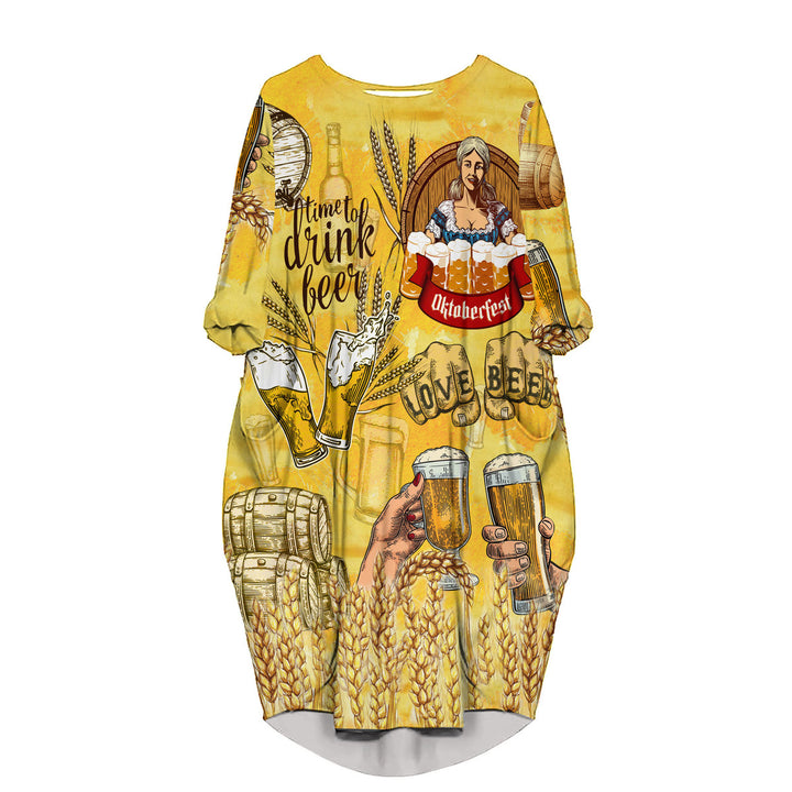 Oktoberfest Time To Drink Beer Yellow Long Sleeve Midi Dress 