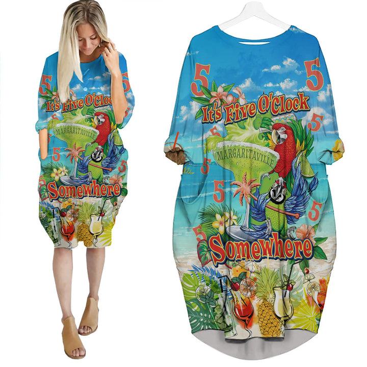 It's 5 O'clock Somewhere Parrot Tropical Long Sleeve Midi Dress