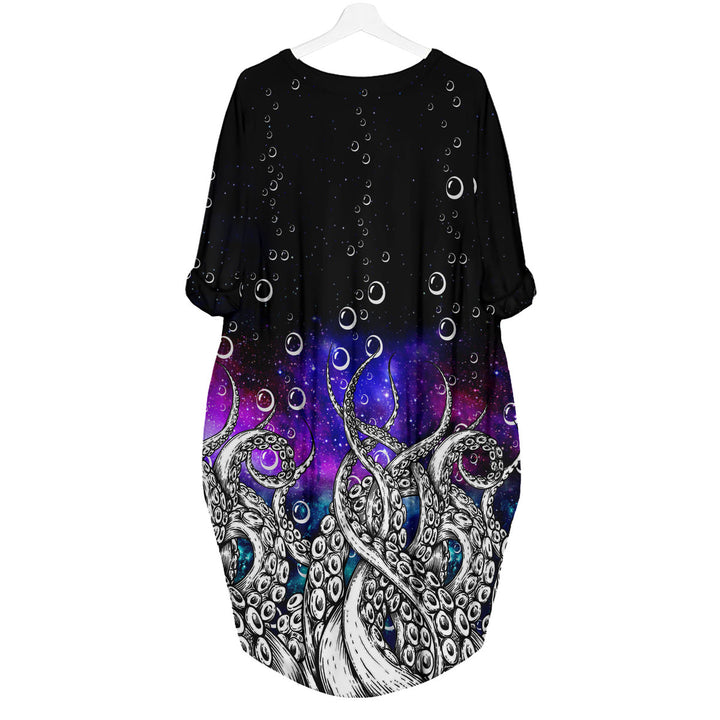 Galaxy Octopus Long Sleeve Midi Dress 